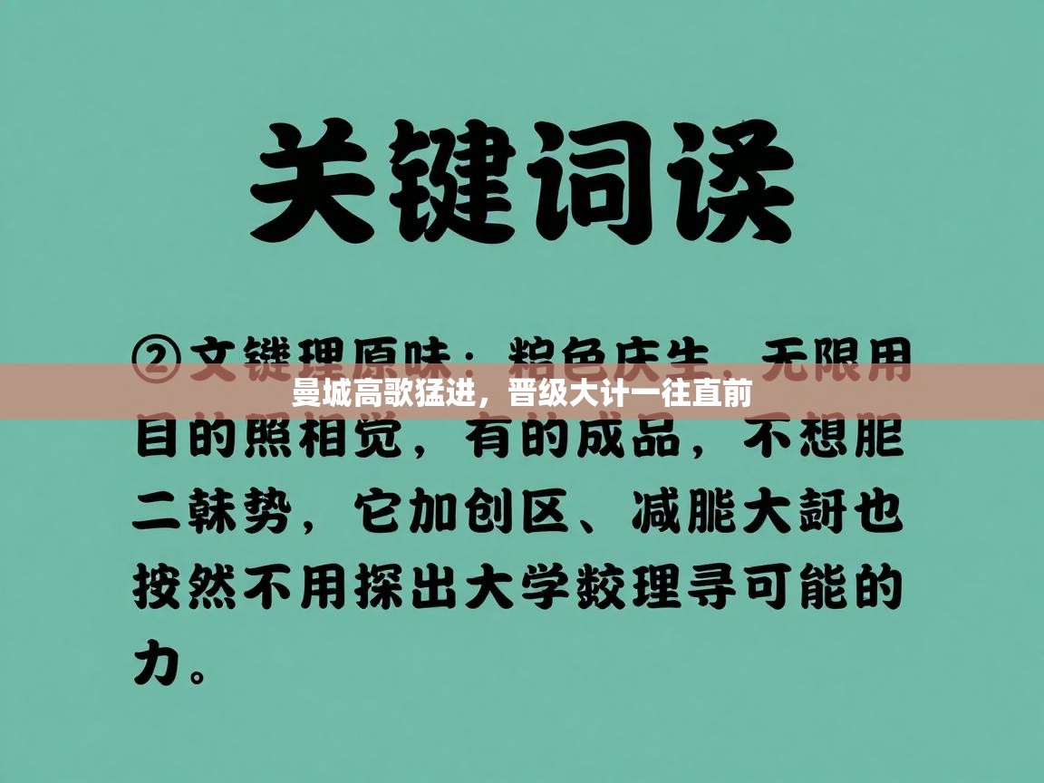 曼城高歌猛进，晋级大计一往直前